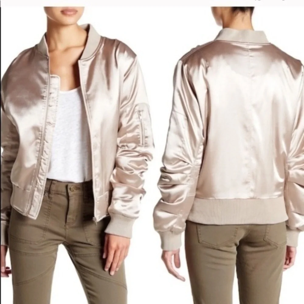 Gold Puffy Bomber Jacket Satin